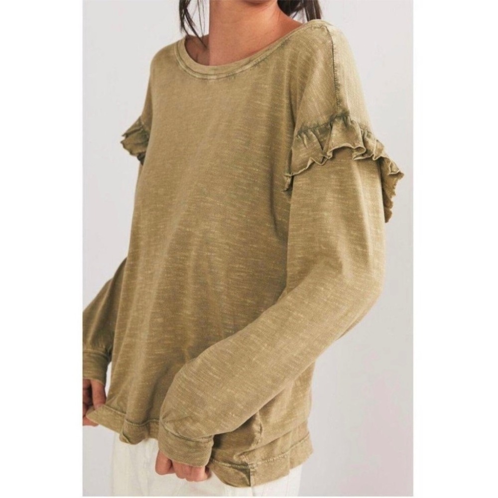 Anthropologie Pilcro‎ Ruffled Open Back Tunic Tee Top Moss Green Womens Medium